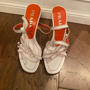 Prada White Strap Heels